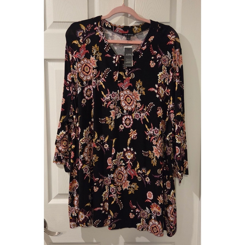 Lane Bryant NWT Floral Swing Tunic Top Long Sleeve Black Plus Size 26/28